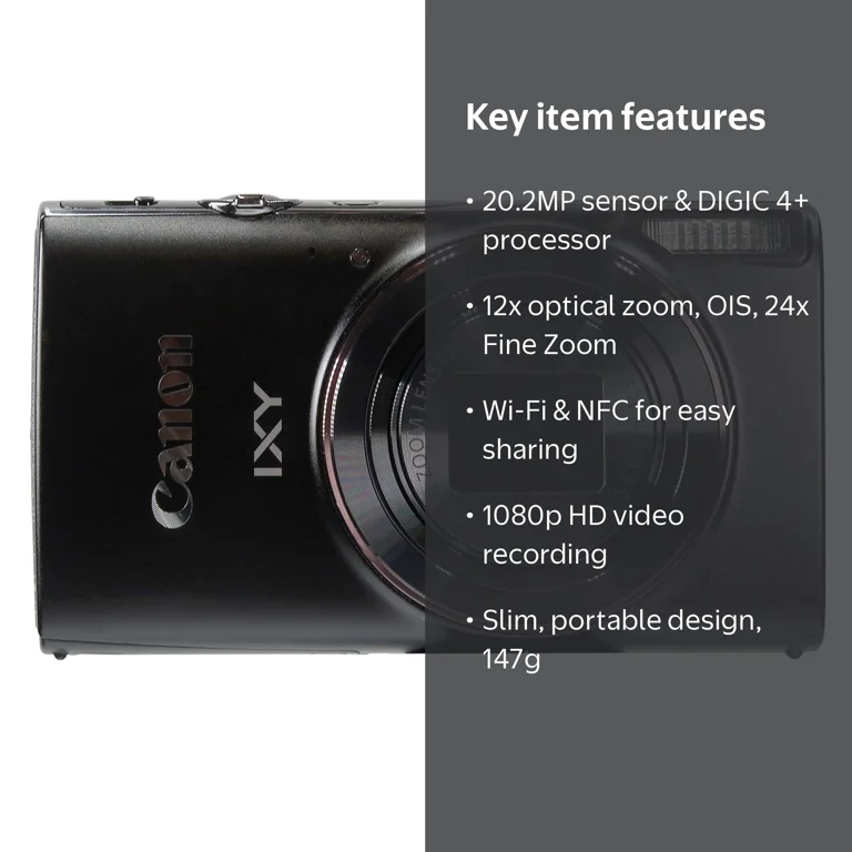 Canon IXY 650 Compact Digital Camera - Black, 12x Optical Zoom, Wi