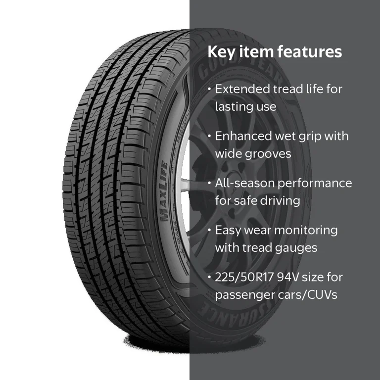 Goodyear, All-Season Tire, 225/50R17 94V, Long-Lasting Tread