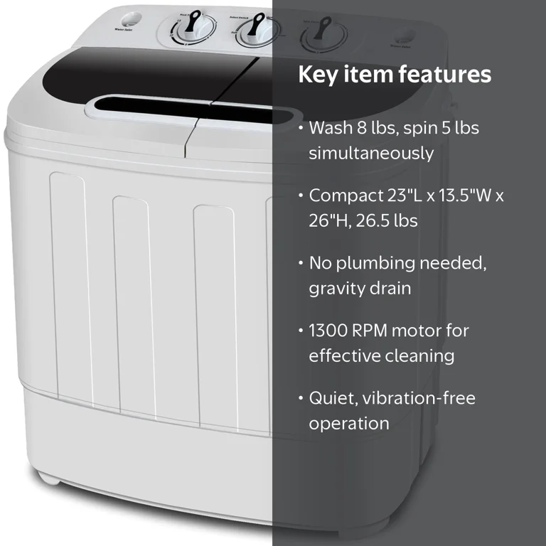 ZENY, Mini Twin Tub Portable Compact Washing Machine, 13 lbs