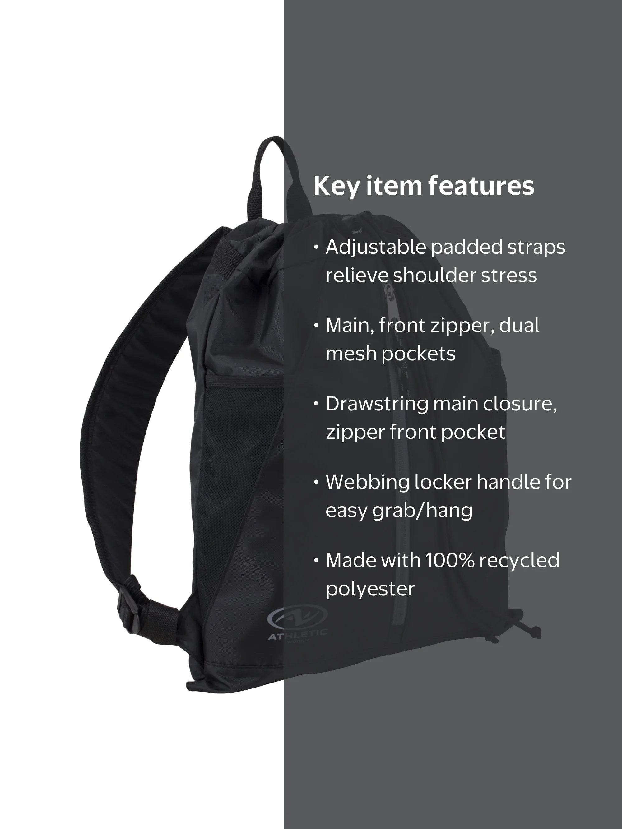 Athletic Works Sling Bag Drawstring Backpack with Adjustable