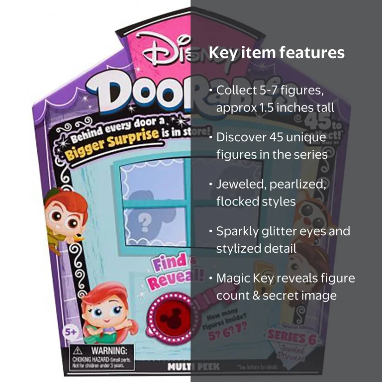 Disney Doorables Multi Peek Pack, Series 6 Jeweled Disney Princess, 5-7 Mini Figures, Toys for Ages 5 & Up