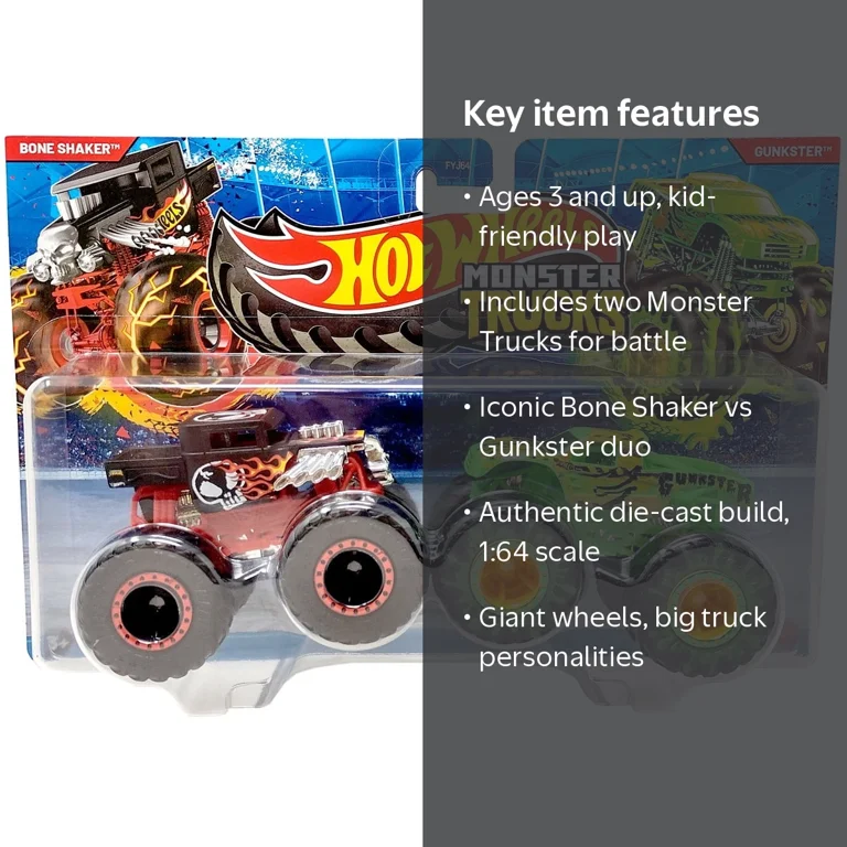Hot Wheels Monster Trucks Bone Shaker vs Gunkster Diecast Car 2