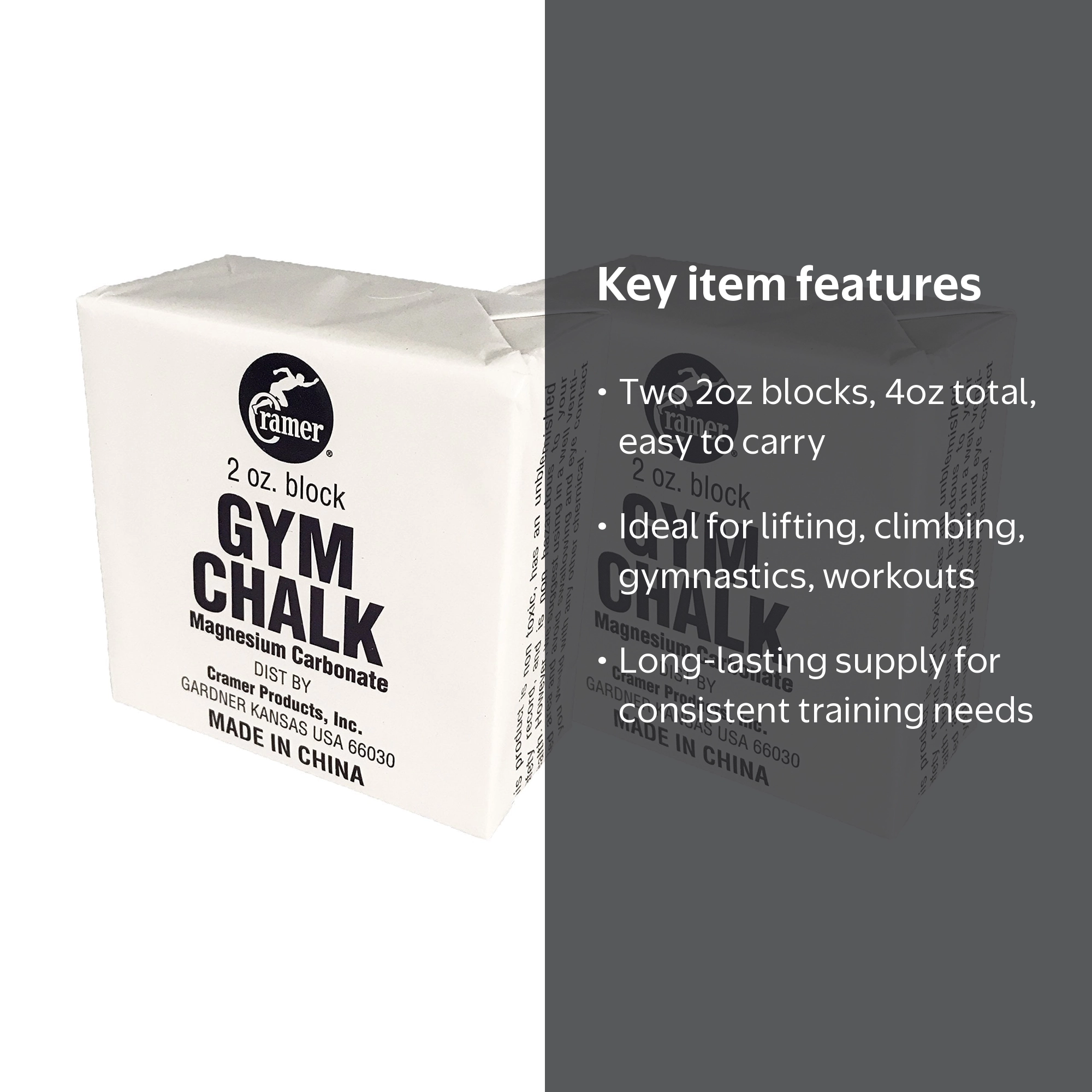 Cramer Gym Chalk Block, 4 oz, Magnesium Carbonate for Grip