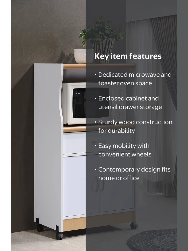 Hodedah Microwave Kitchen Cart, White - Walmart.com