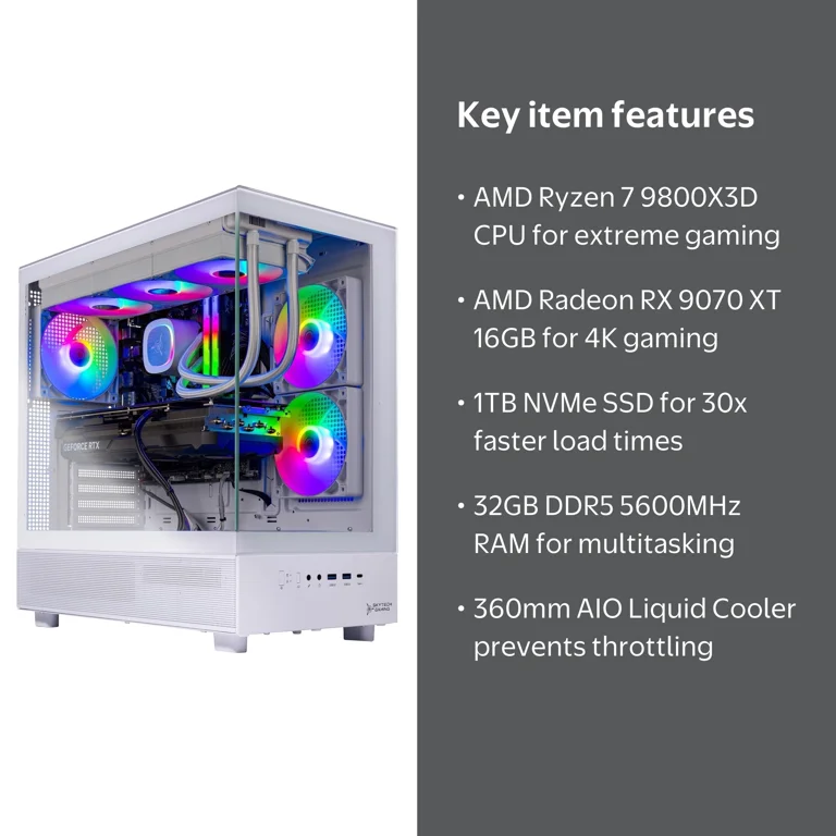 Skytech Gaming Azure 3 Gaming PC, AMD Ryzen 7 9800X3D 4.7GHz, AMD