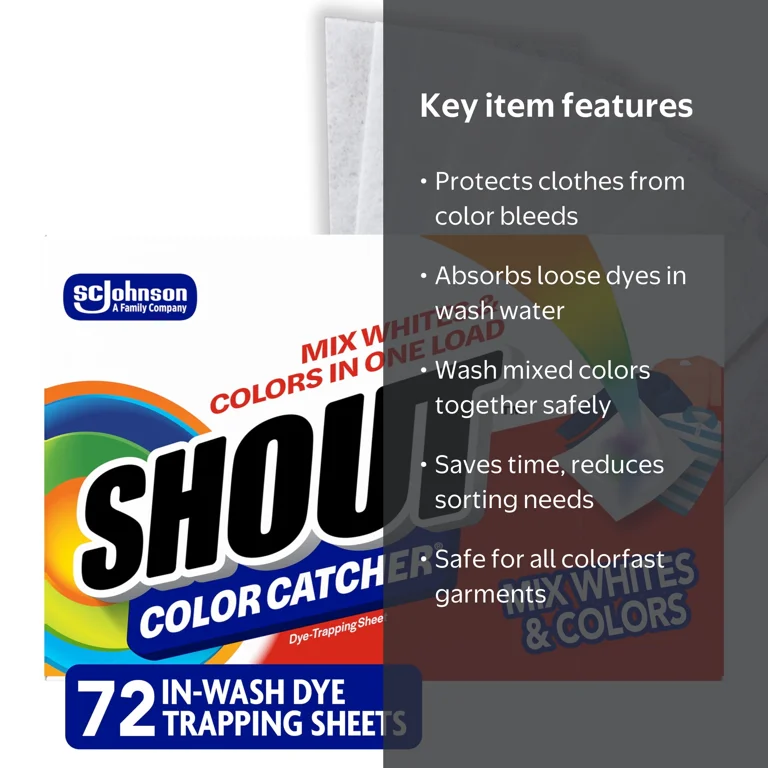Shout, Color Catcher Sheets, 72 Sheets, Dye-Trapping for All