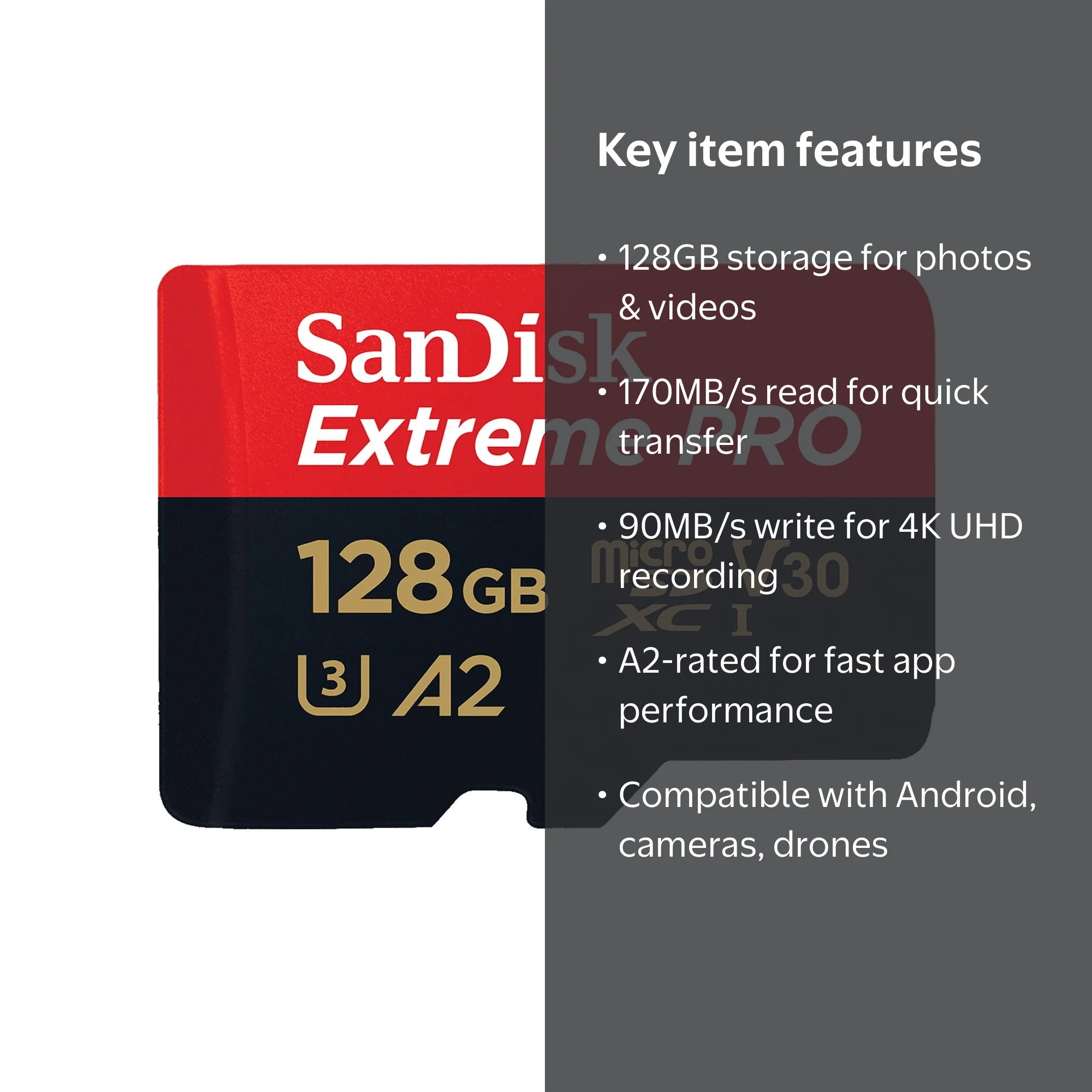 SanDisk Extreme PRO 128 GB MicroSDXC U3 V30 Class 3 UHS-I with