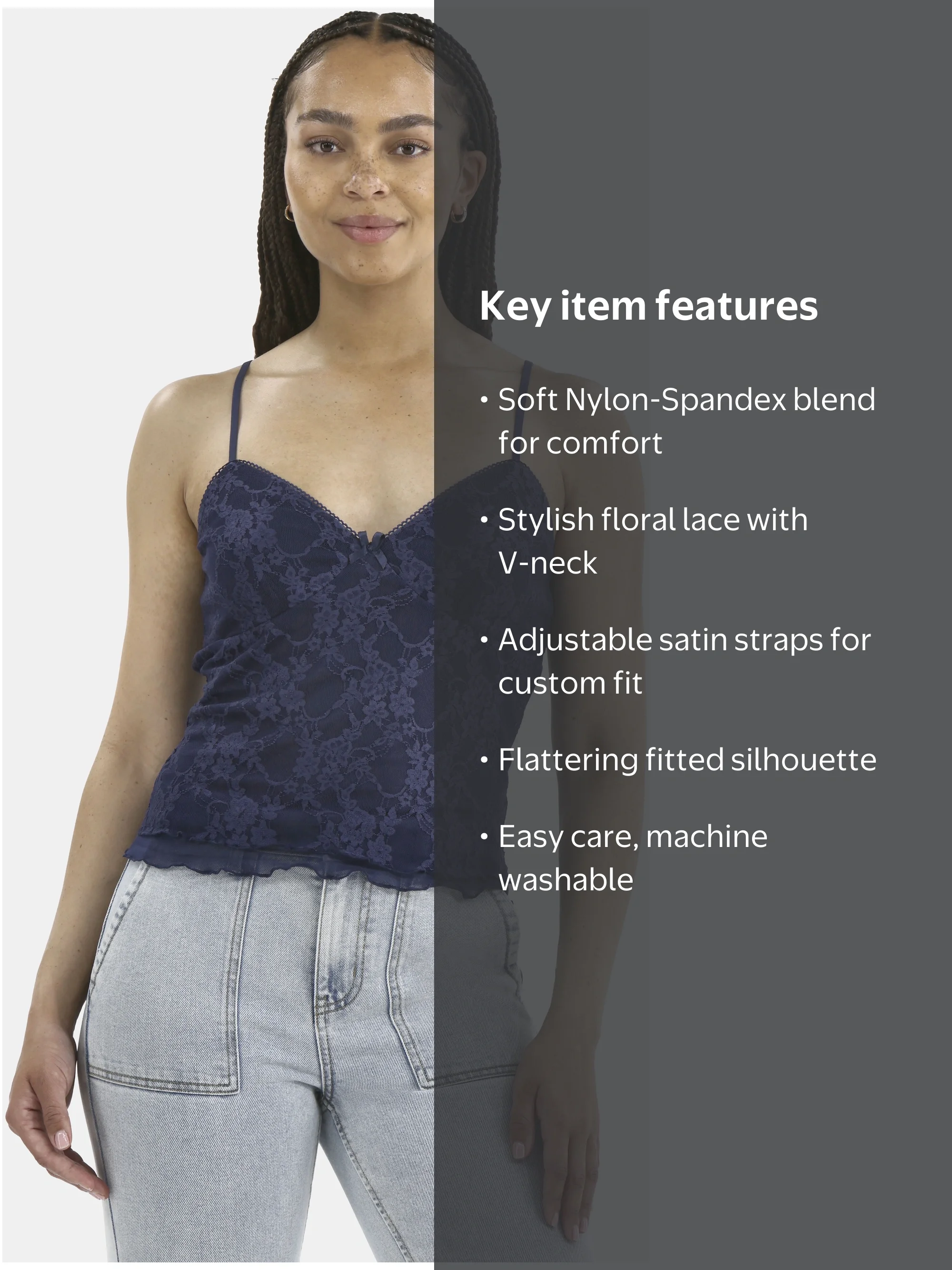 No Boundaries Lace Tank with Picot Trim, Women's - Walmart.com