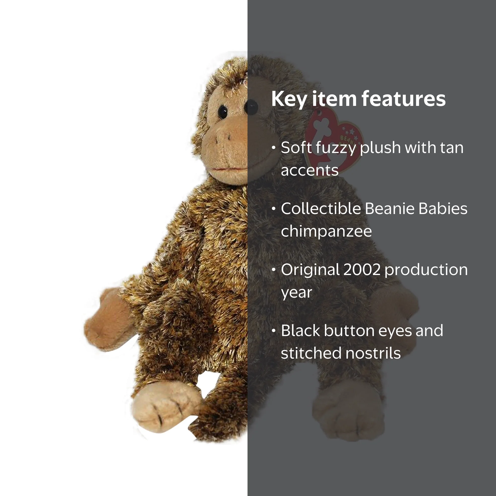 Ty Beanie Baby Plush Monkey: Bonsai the Chimpanzee Stuffed Animal