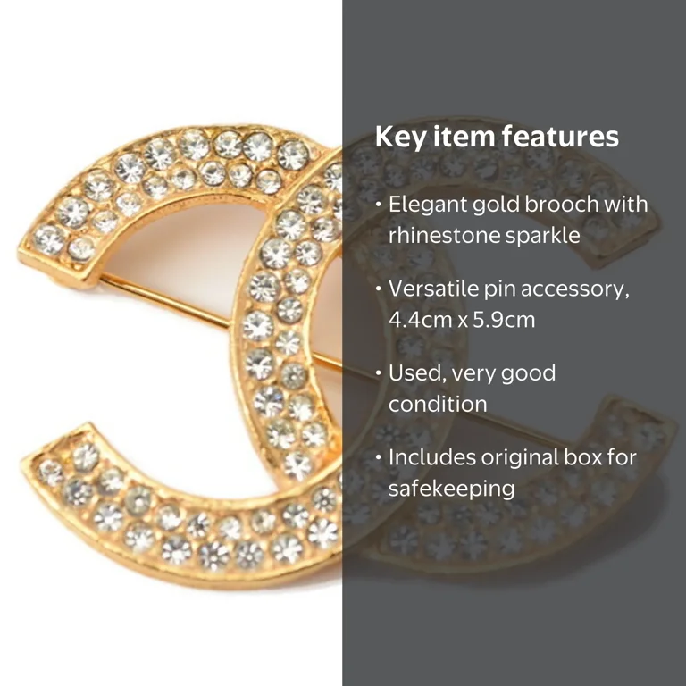 希少✨CHANEL Cocomark Bijou Crystal Brooch Pre-Owned CHANEL Brooch Pin Coco Mark Rhinestone Gold - Walmart.com