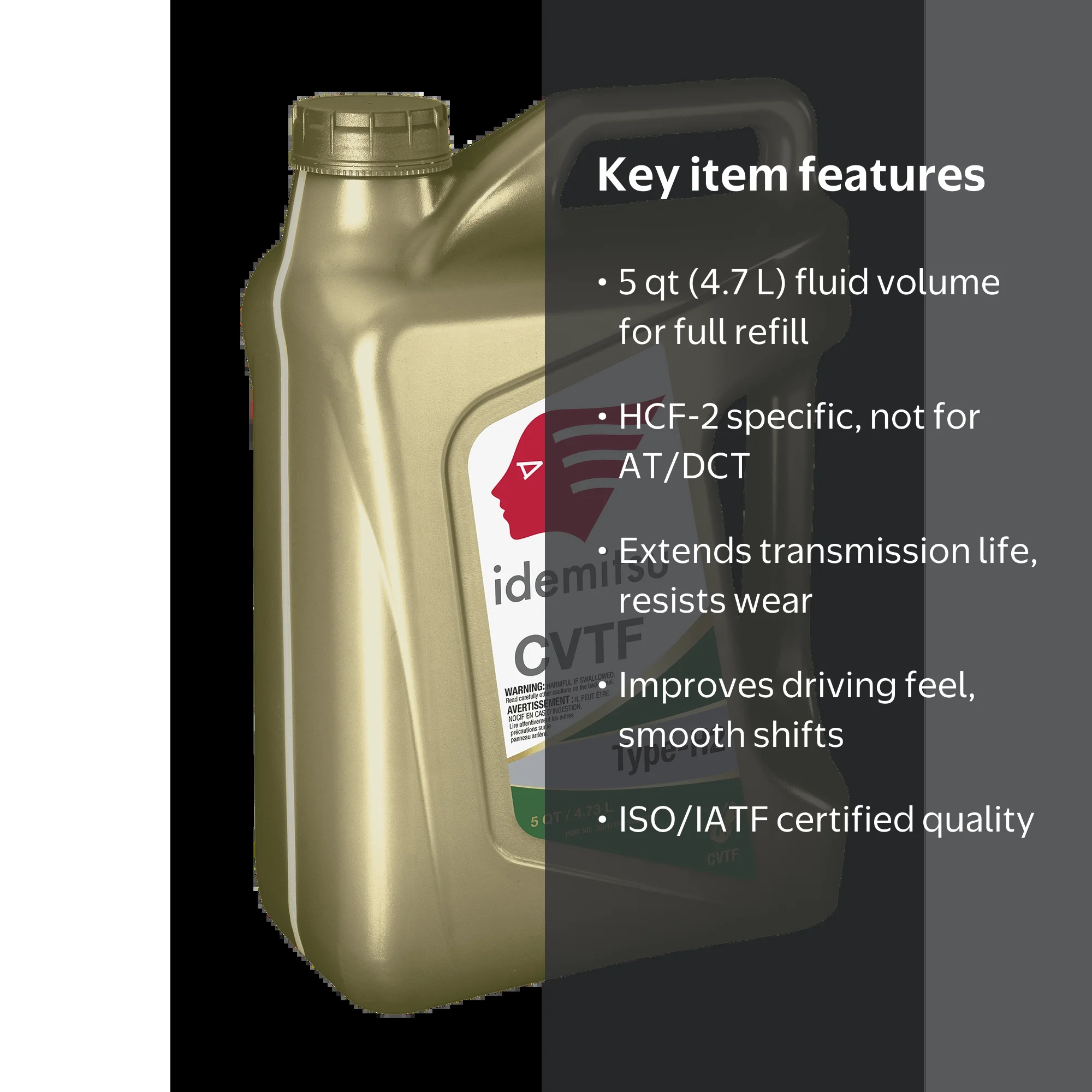 Idemitsu CVT Transmission Fluid 5 qt - HCF-2 Transmission Oil for