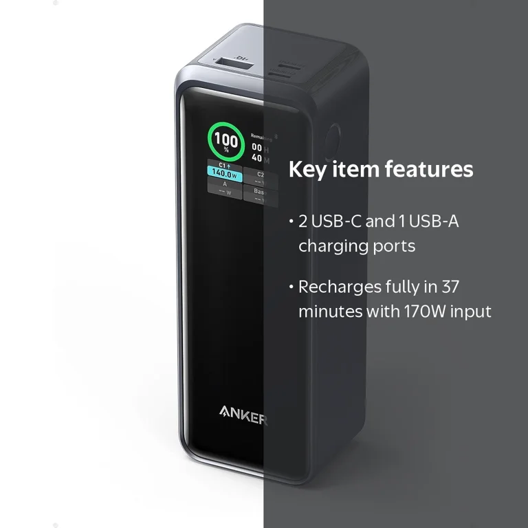 Anker Prime 27,650mAh 250W Power Bank, 3-Port Portable Charger