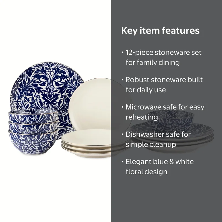 Thyme&Table Nova 12-Piece Ceramic Dinnerware Set, Blue - Walmart.com