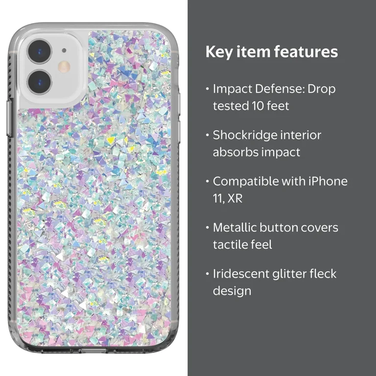 Onn Phone Case for iPhone 11 XR Iridescent Glitter Fleck Drop