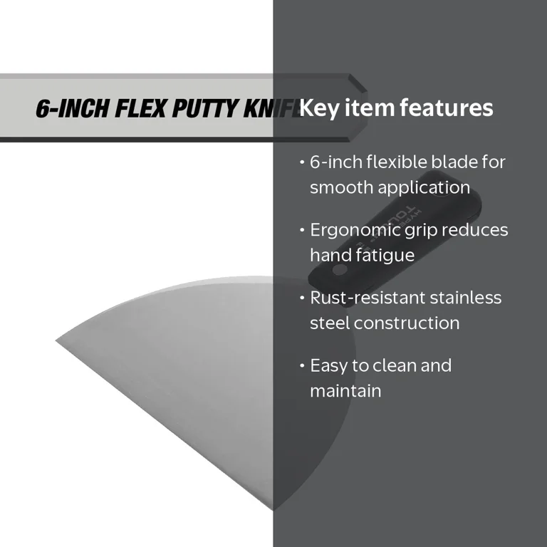 Hyper Tough 6-Inch Flex Putty Knife Stainless Steel Flexible Blade