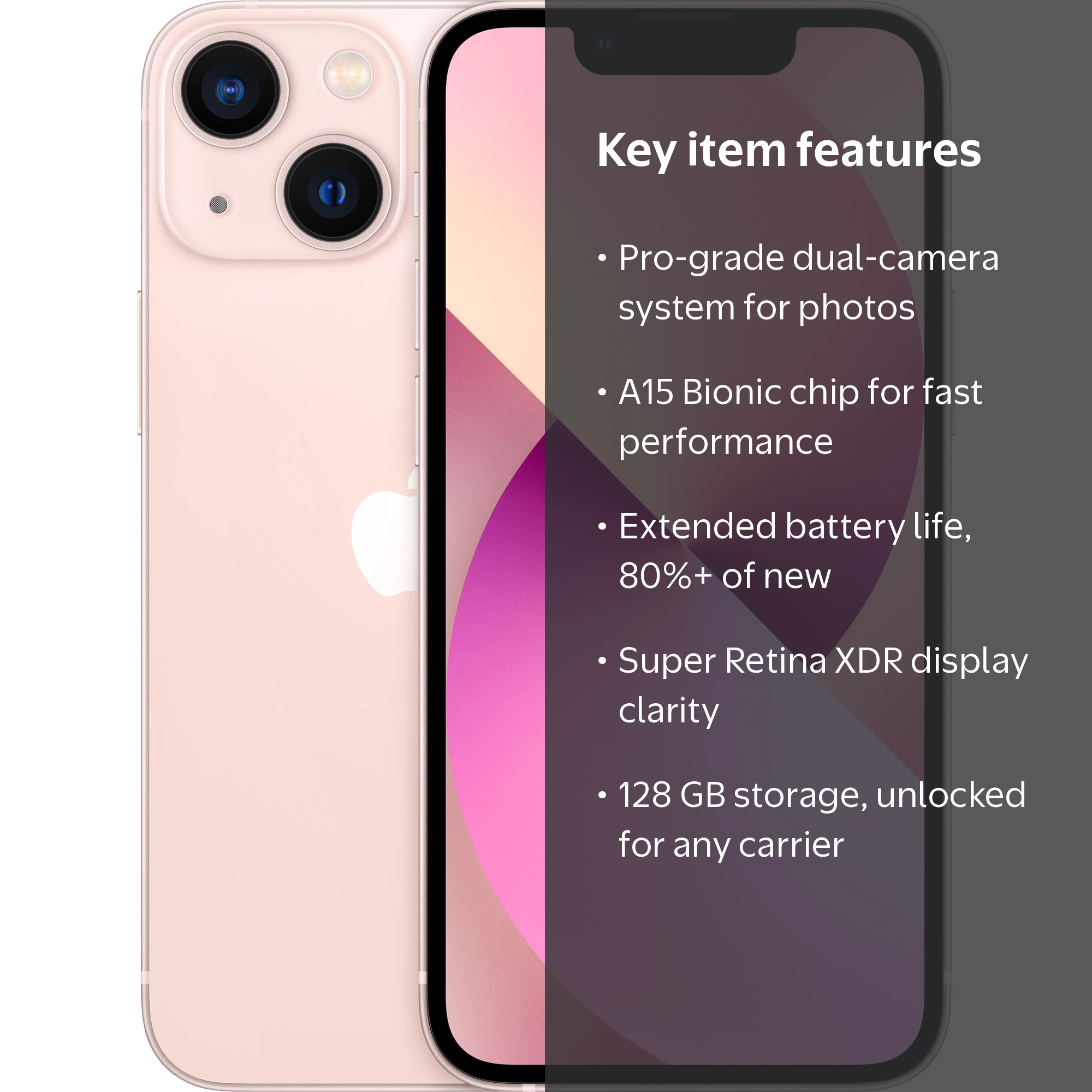Apple iPhone 13 Mini, Unlocked, 128 GB Pink, Renewed, Durable