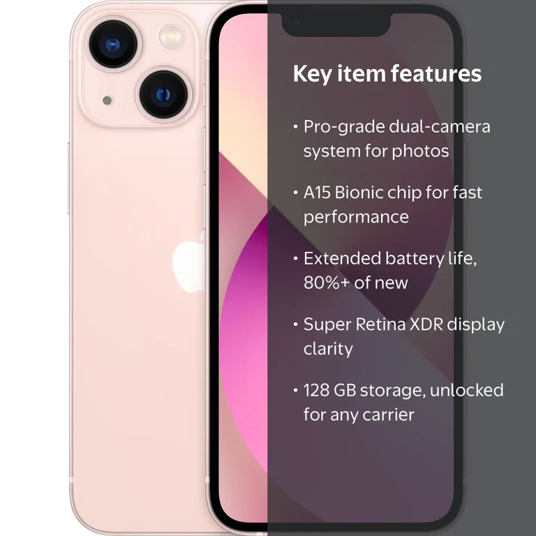Apple iPhone 13 Mini, Unlocked, 128 GB Pink, Renewed, Durable