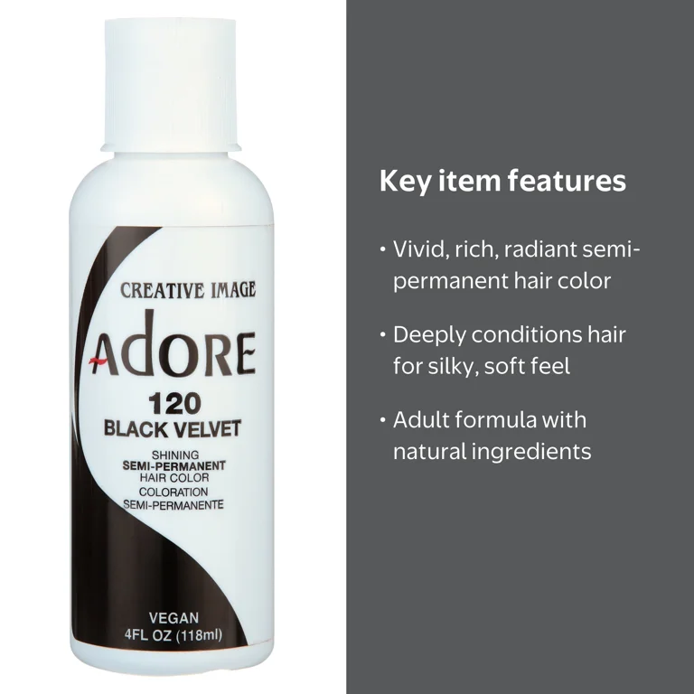 Adore Semi Permanent Hair Color, #120 Black Velvet, 4 oz, Adult