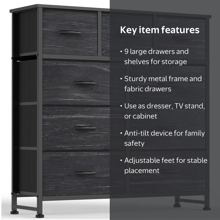 edx 9 Drawers Fabric Dresser for Bedroom, Drawer Organizer Storage