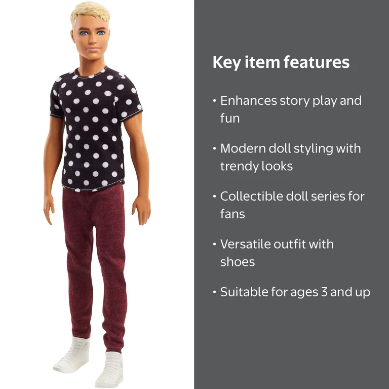 Barbie Fashionistas Ken Doll Wearing Polka Dot Top & Red Pants