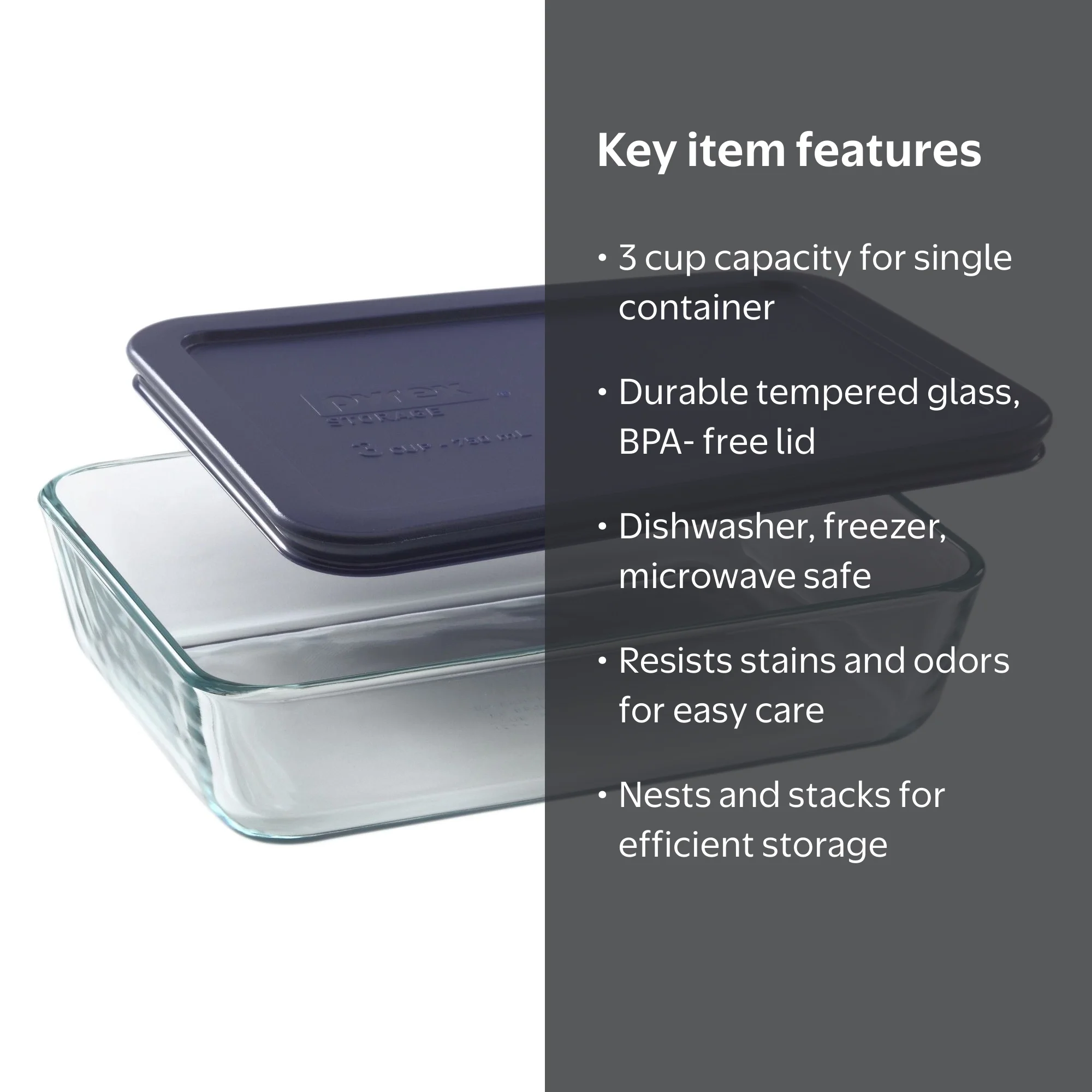 Pyrex, Food Storage Container, 3 cups, Clear with BPA-free plastic lid -  Walmart.com