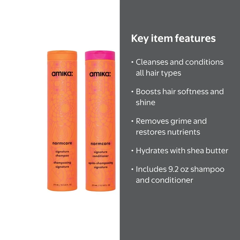 ◆ami9622◆ Amika Normcore Signature Shampoo 9.2 oz, Conditioner 9.2 oz, Soft