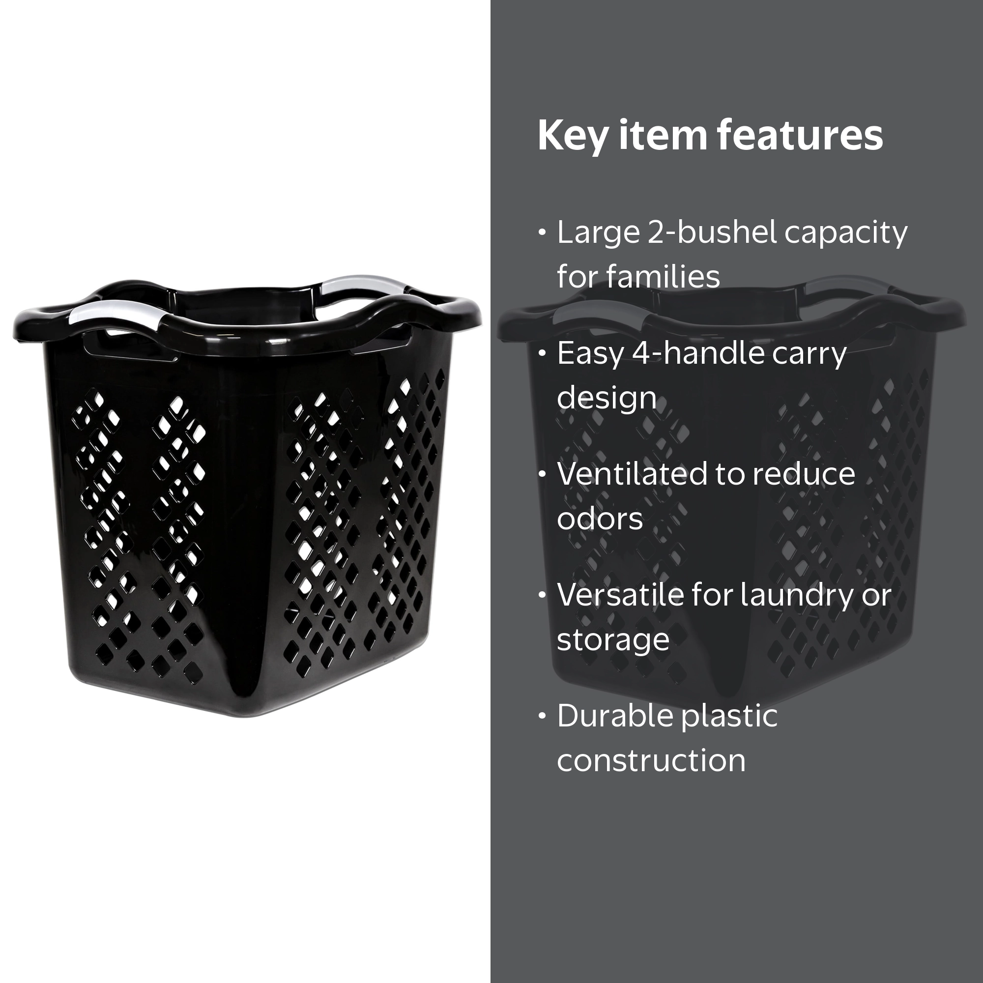 Home Logic 2 Bushel Lamper Plastic Laundry Basket with Silver