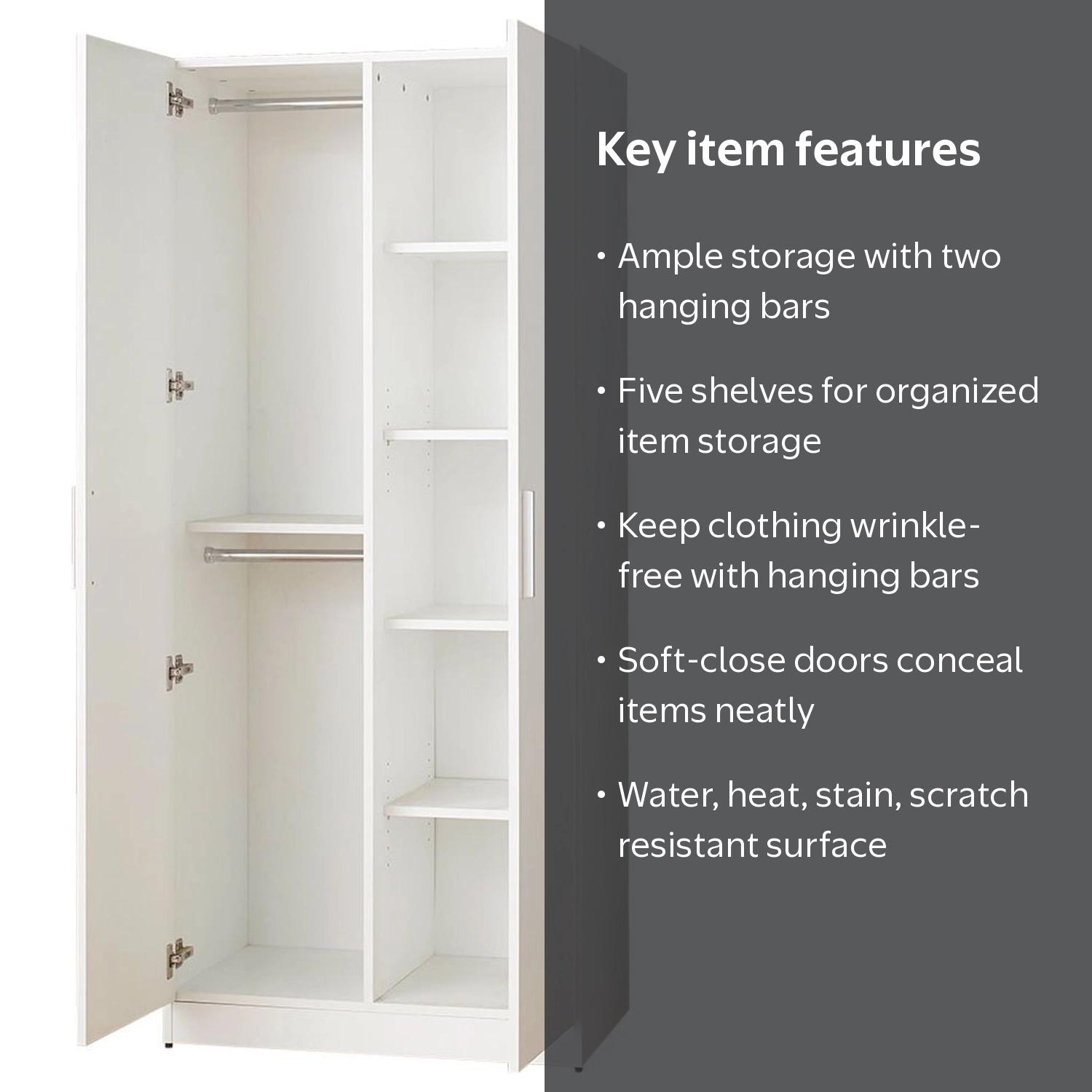 Klair Living Viviane Wood Closet with Hanging Bars and 5 Shelves