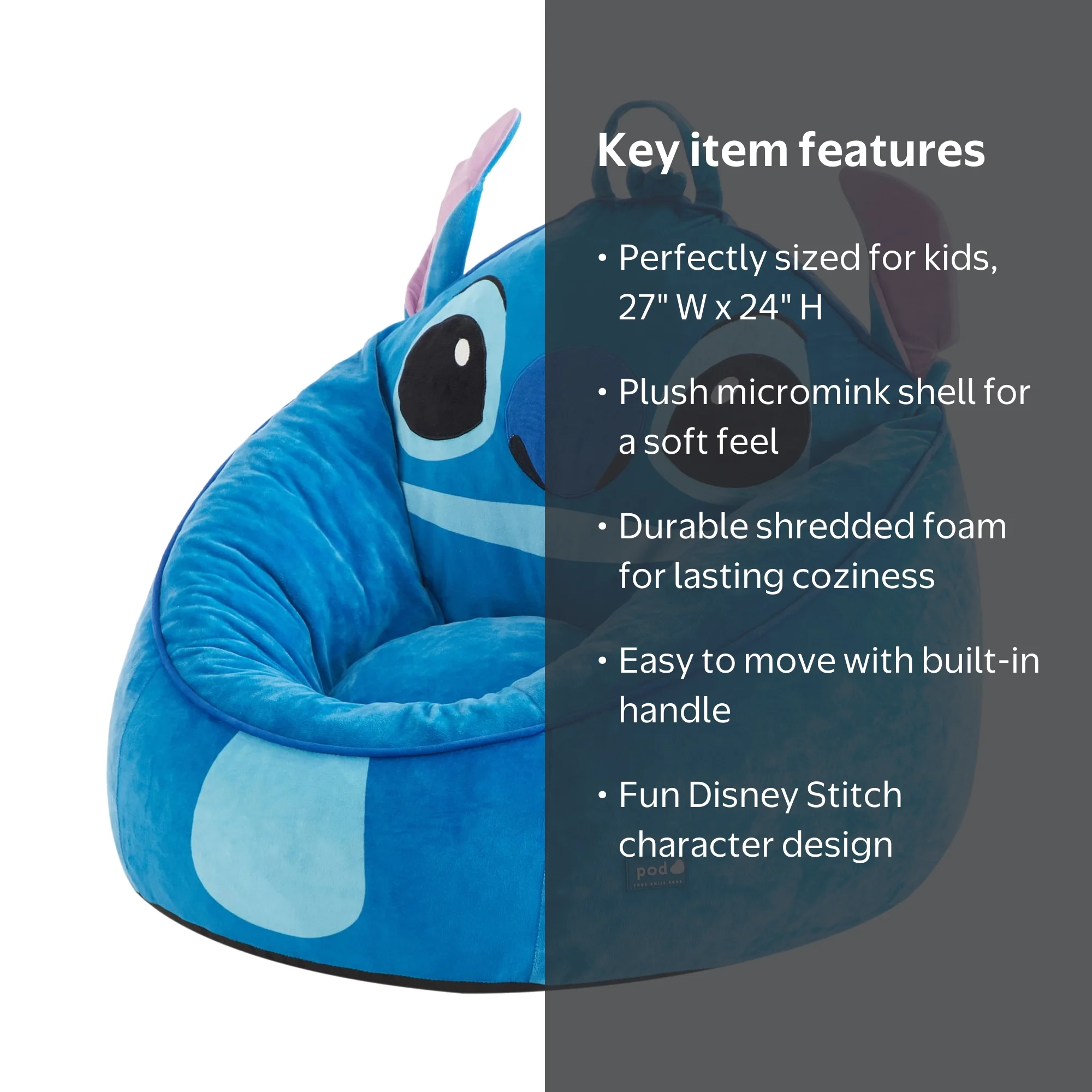 Disney Stitch Kids' Compressed Foam Bean Bag Chair, Blue - Walmart.com
