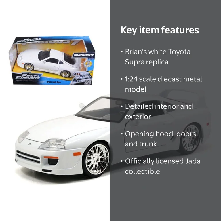 Jada Toys, Diecast Model Car, Toyota Supra White 1/24, Fast