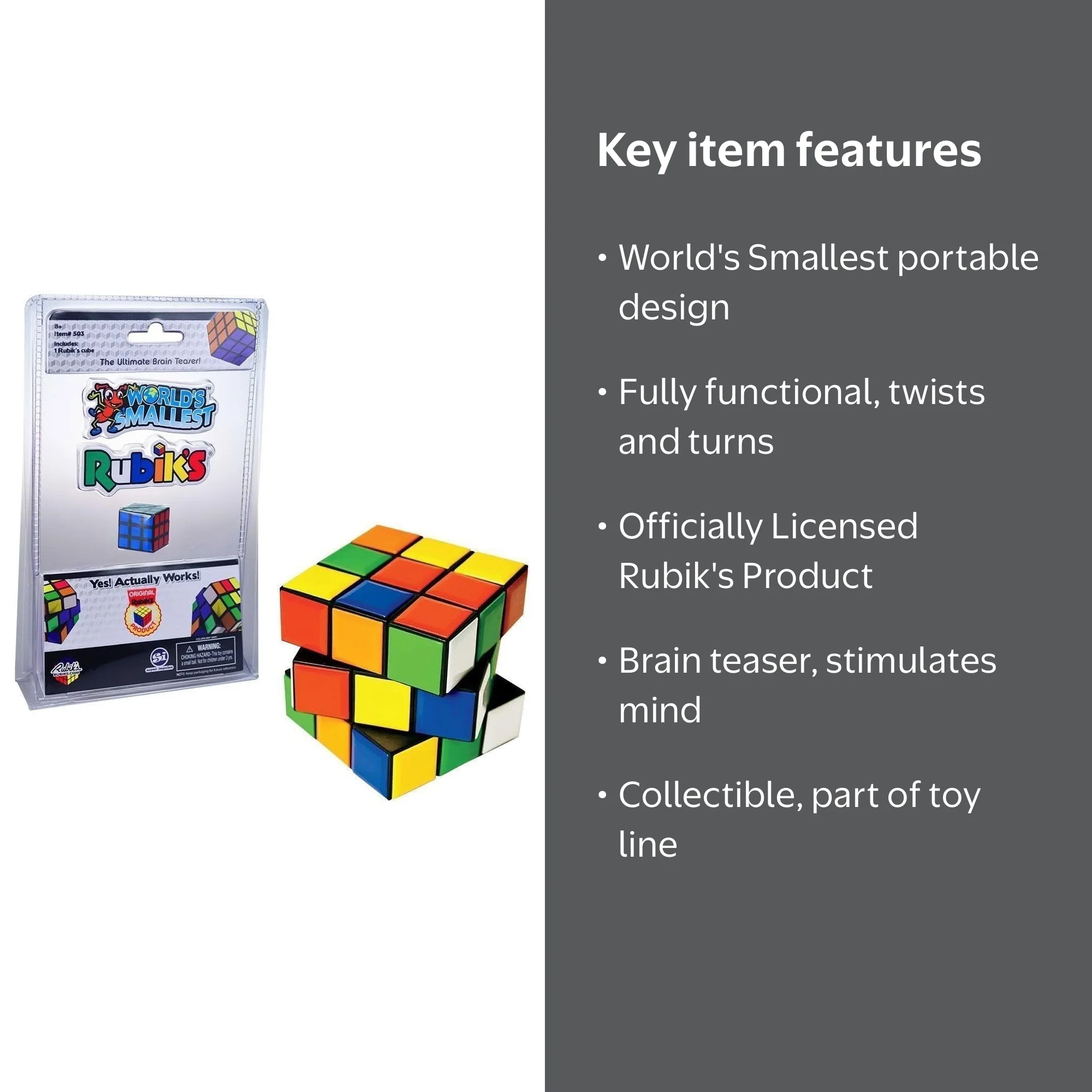World's Smallest Rubik's Cube - Mini Puzzle, Travel Toy, Brain