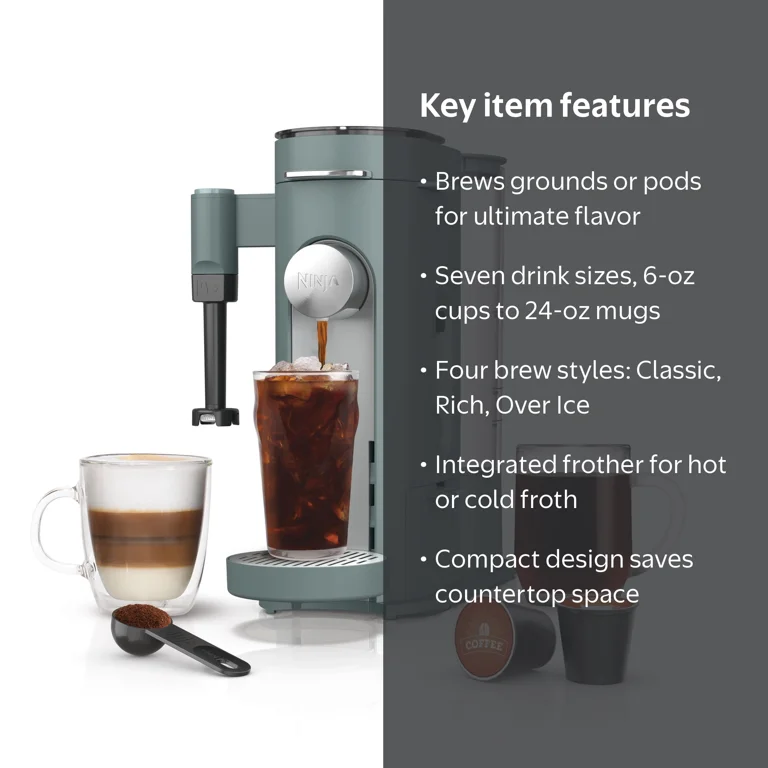 Ninja, Specialty Coffee Maker, Built-In Milk Frother, Sage Green