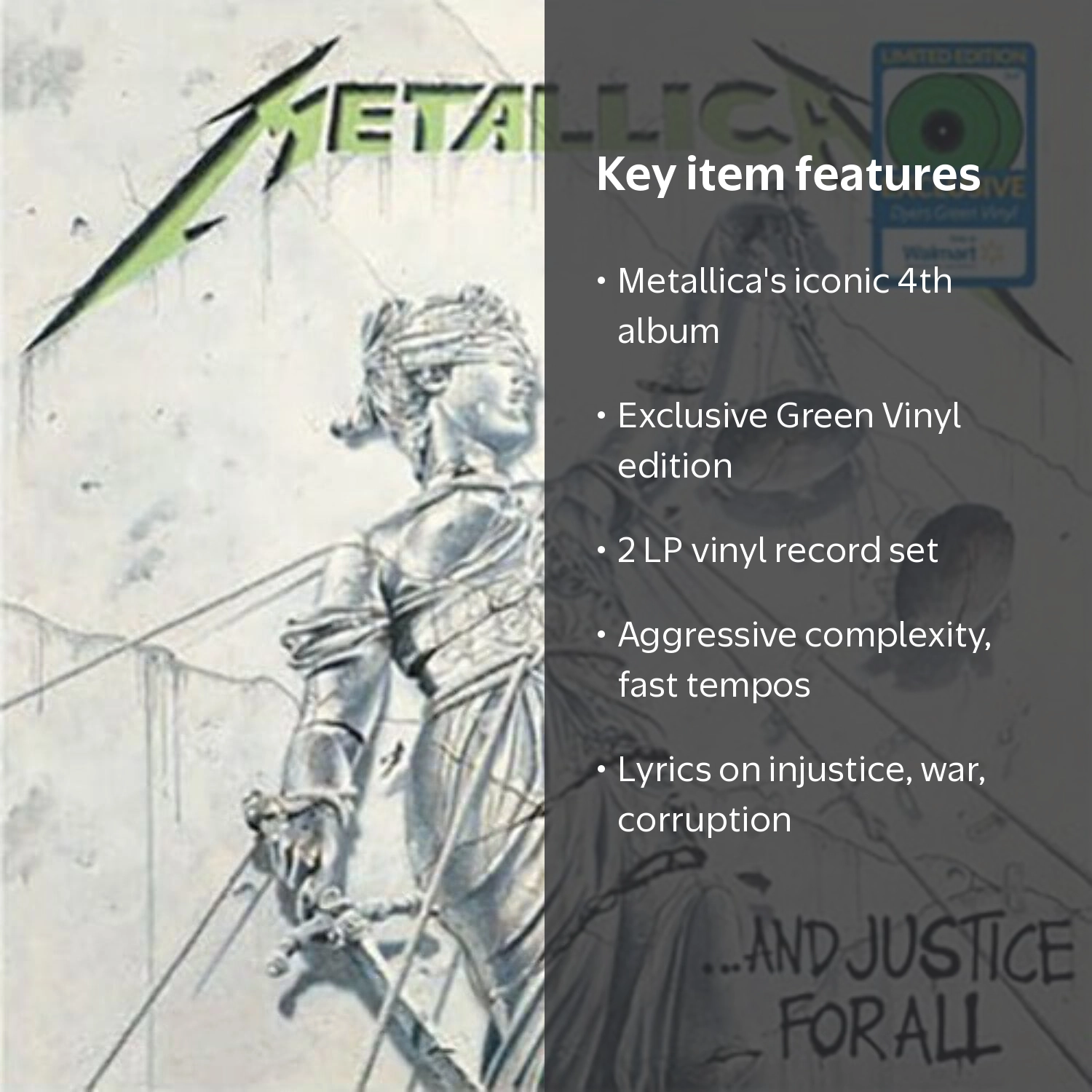 USオリジナルLP llica And Justice for All Blackened Recordings, And Justice For All Vinyl Album, Green