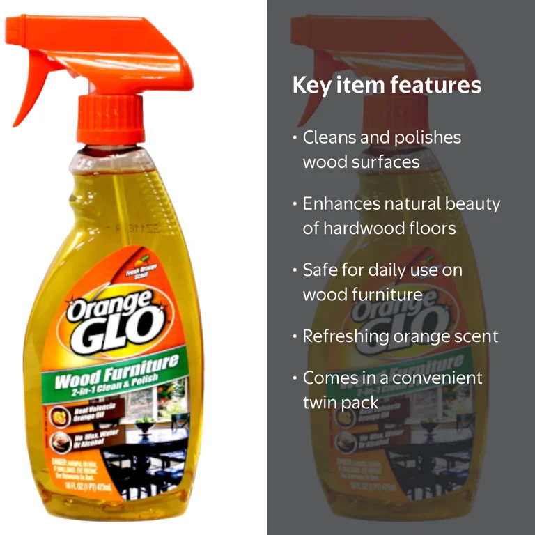 Orange Glo Wood Furniture Clean and Polish Spray, 2-in-1, 16 oz