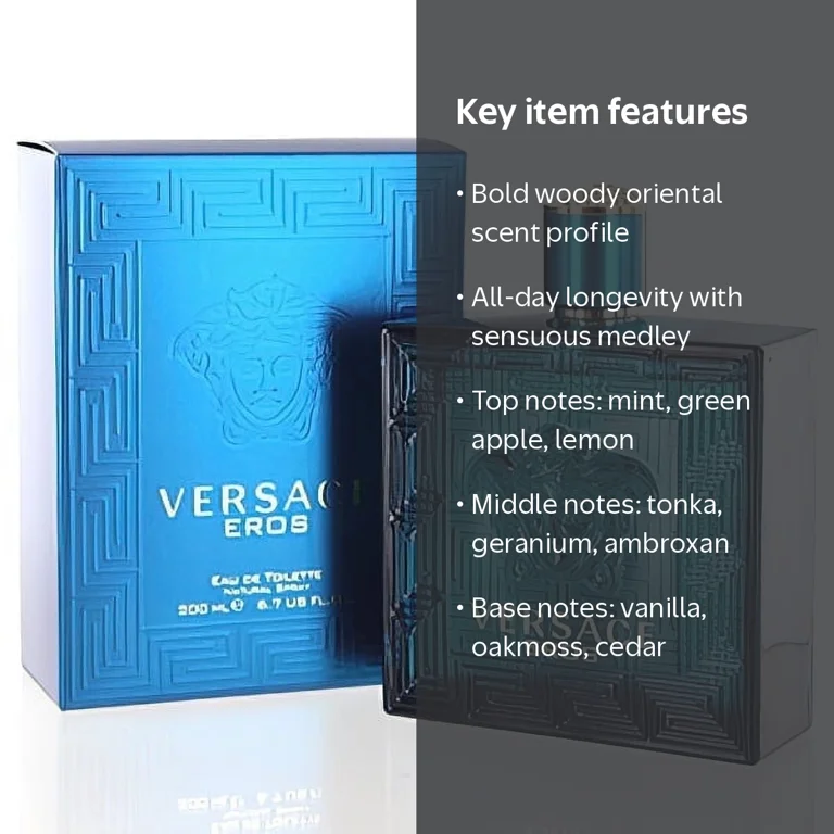 Versace Eros Eau De Toilette Natural Spray, Cologne for Men, 6.7