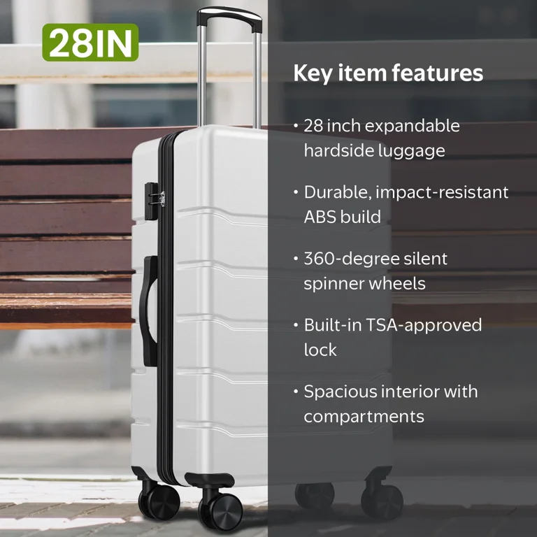 JIOABL 28 Inch Checked Luggage Expandable Hardside Suitcases with