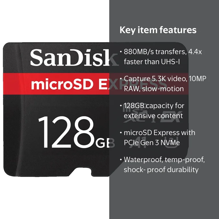 SanDisk 128GB microSD Express Card, PCIe NVMe Memory Card