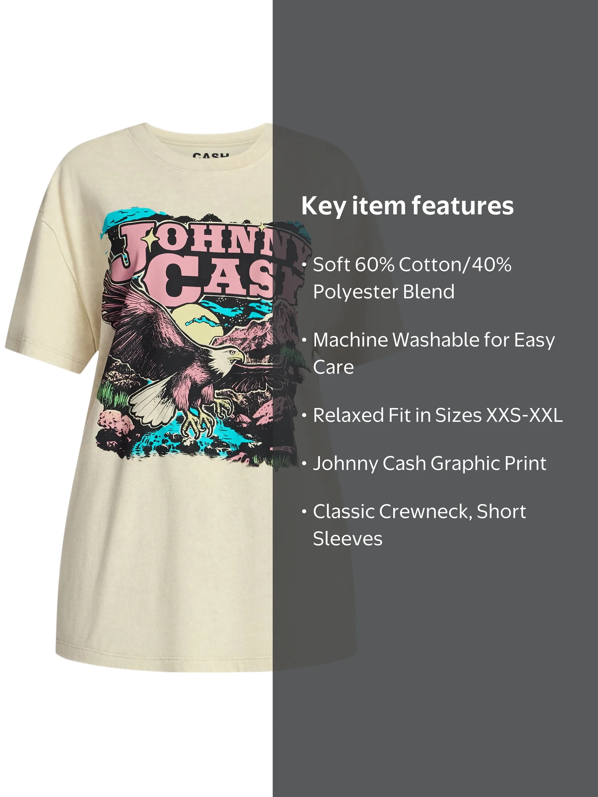 Johnny Cash Women's Graphic Print Tour Tee with Short Sleeves