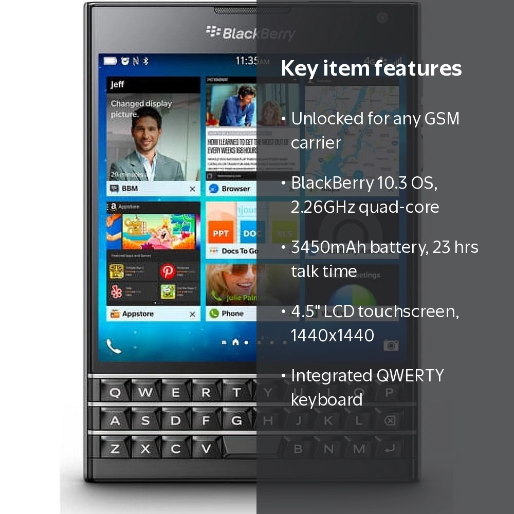 BlackBerry Passport Unlocked Smartphone, 32GB, Black, 4.5