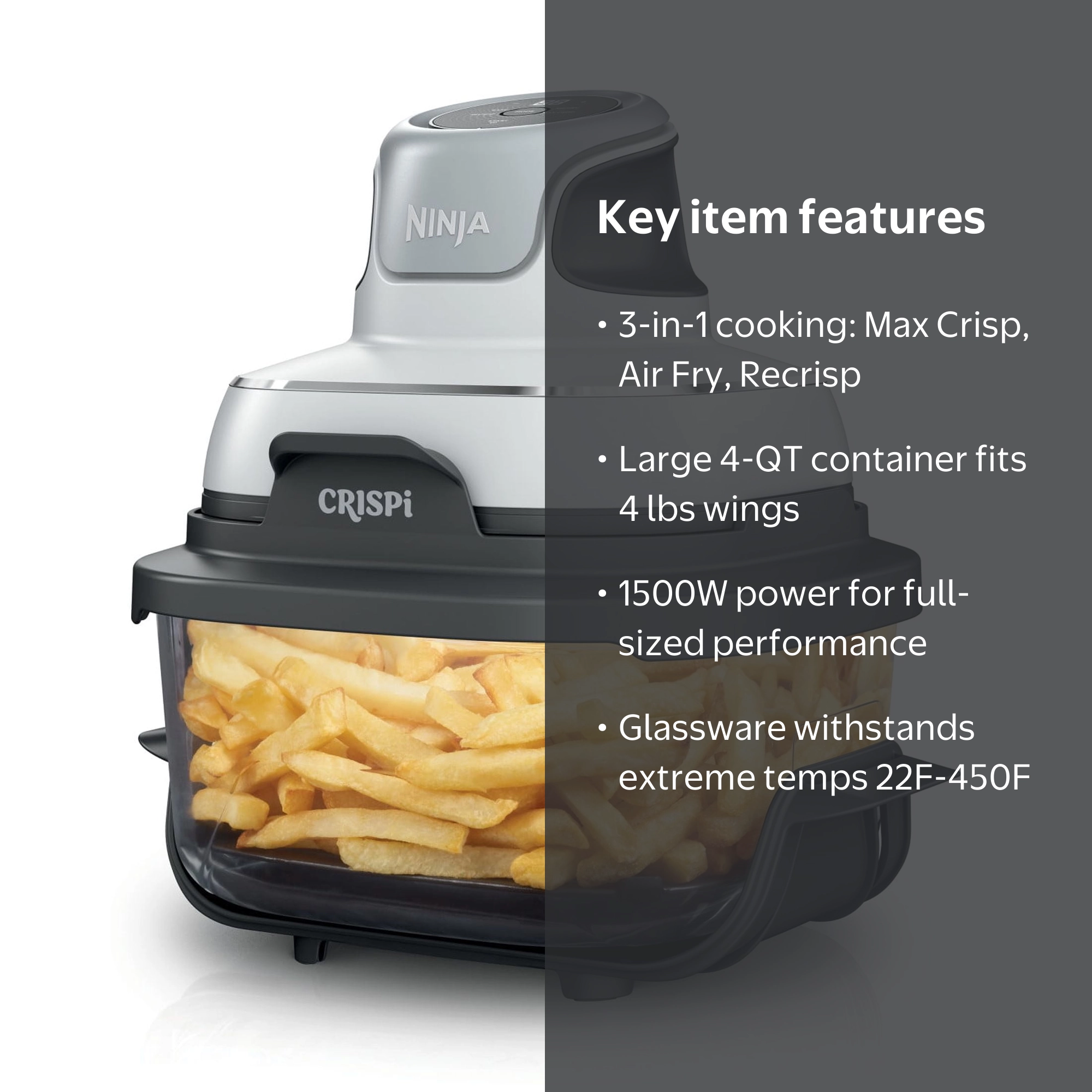 Ninja Crispi Glass Air Fryer 4-Qt, 3-in-1, Air Fry Recrisp