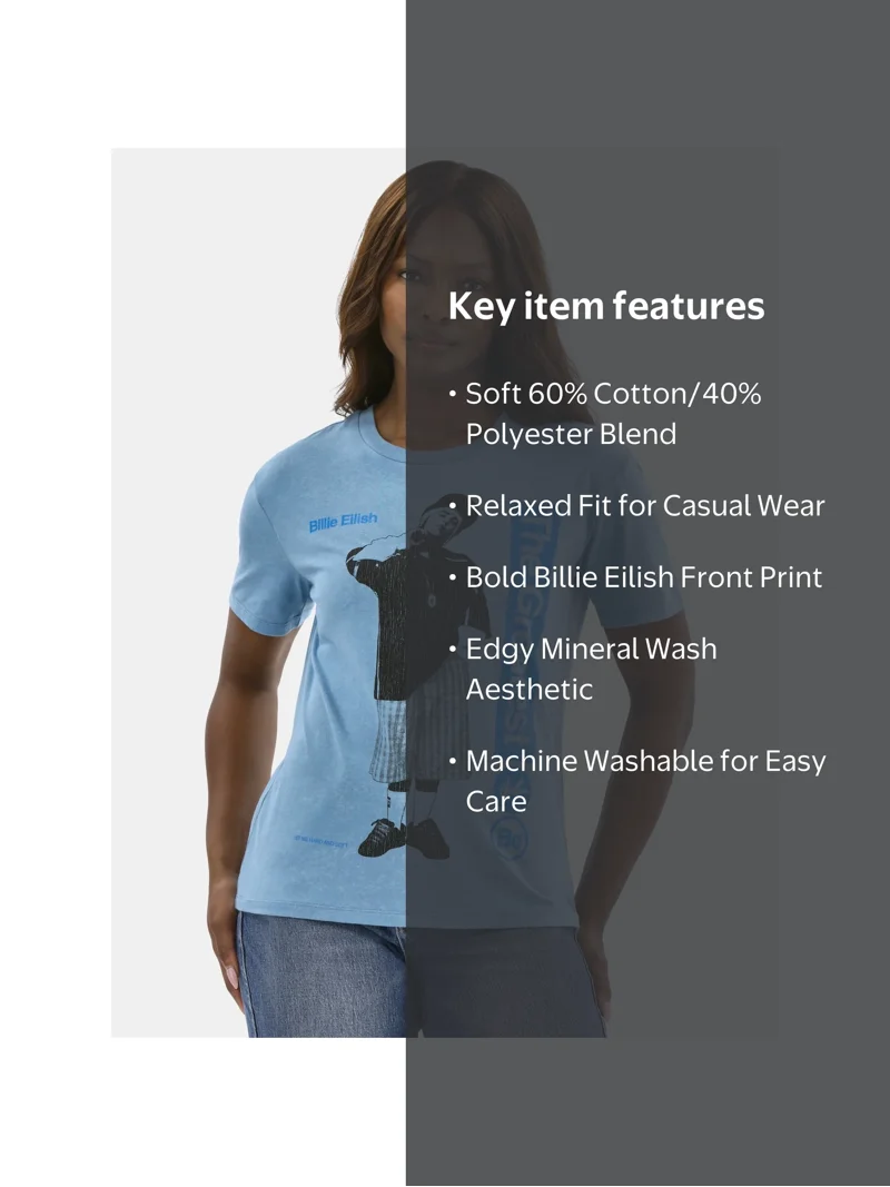 Billie Eilish Women's Graphic Tee with Short Sleeves, Sizes XXS