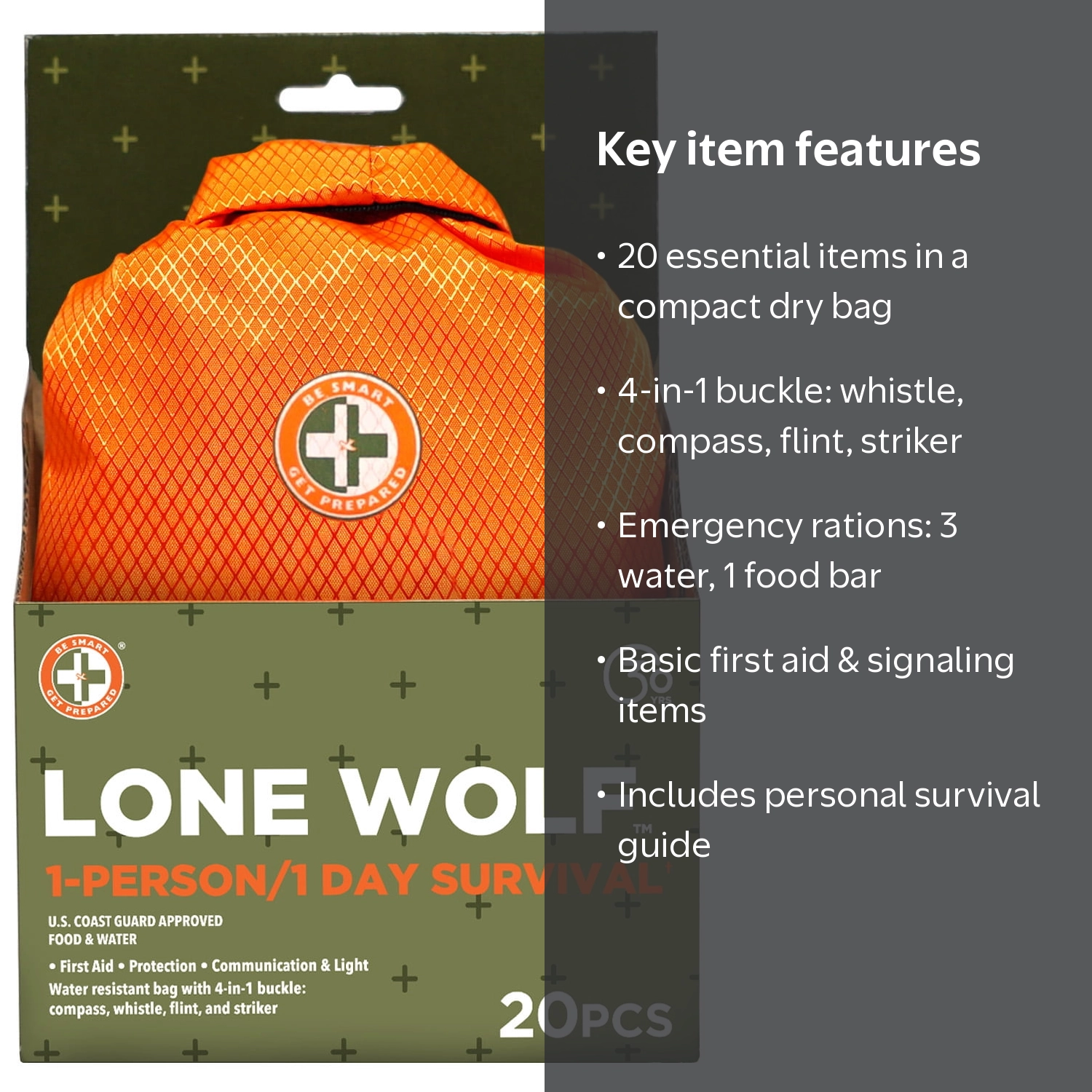 Be Smart Get Prepared 20-Piece First Aid Survival, Lone Wolf