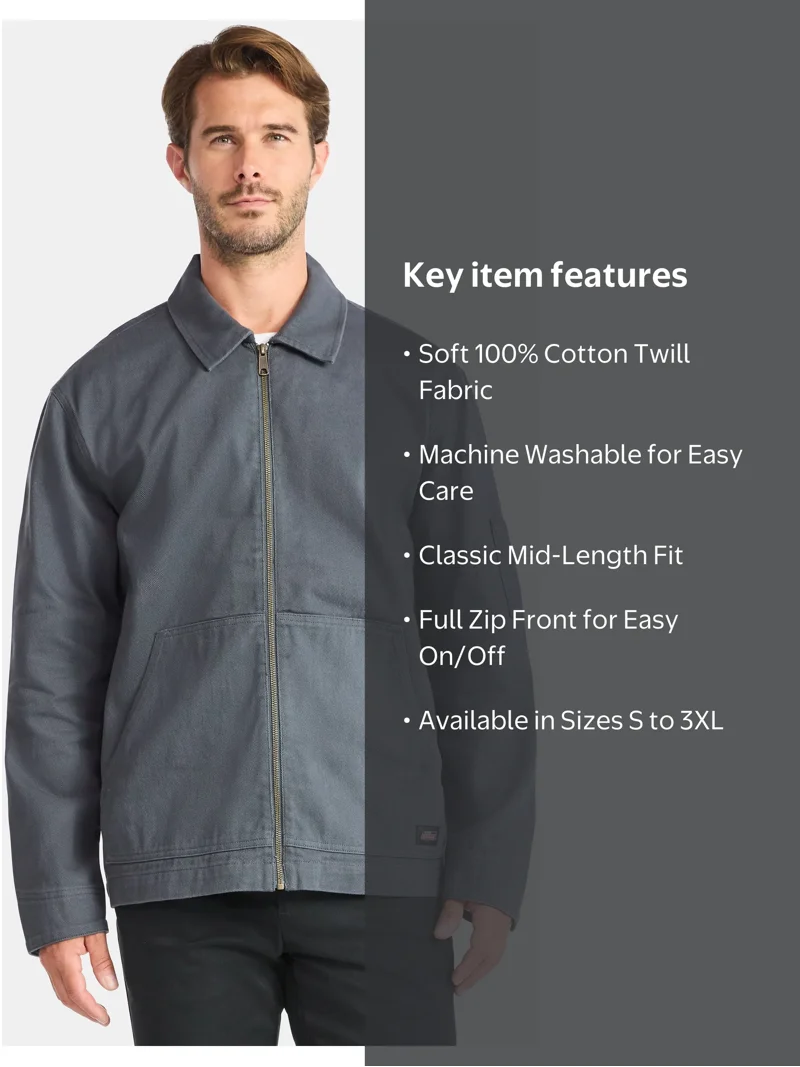 Genuine Dickies Men's Cotton Twill Zip Jacket, Lightweight, Sizes