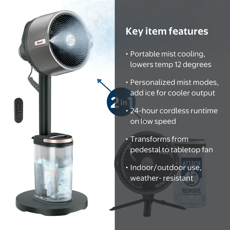 Shark FlexBreeze Pro Mist Fan, Indoor and Outdoor, Cordless Up to