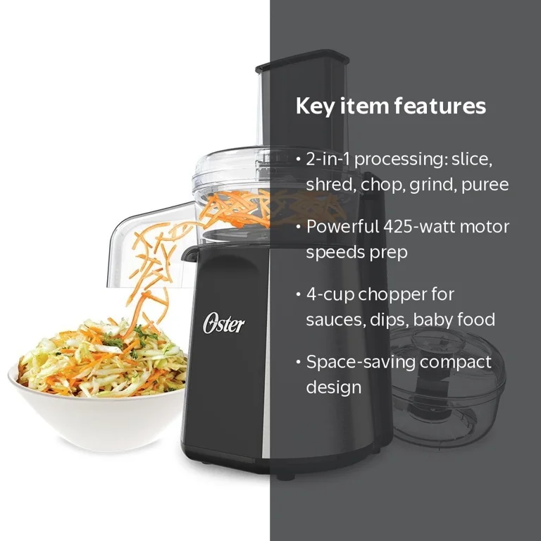 Oster Oskar 2-in-1 Salad Prep & Food Processor, Stainless Steel