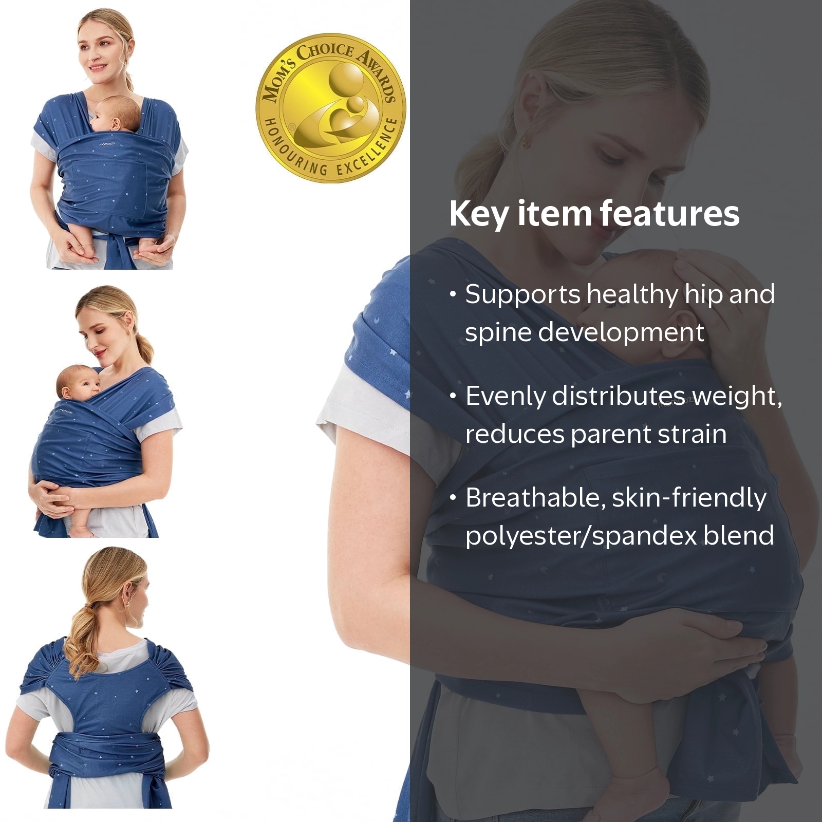 Momcozy, Baby Wrap Carrier, One Size, Blue, 95% Polyester