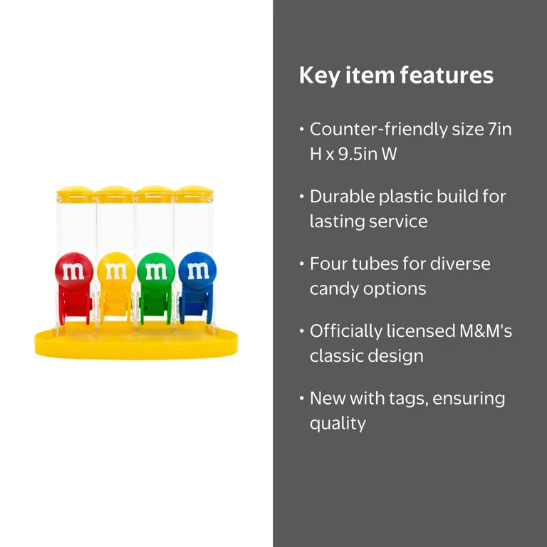 M&M's World Officially Licensed Four Tube Yellow Candy Dispenser