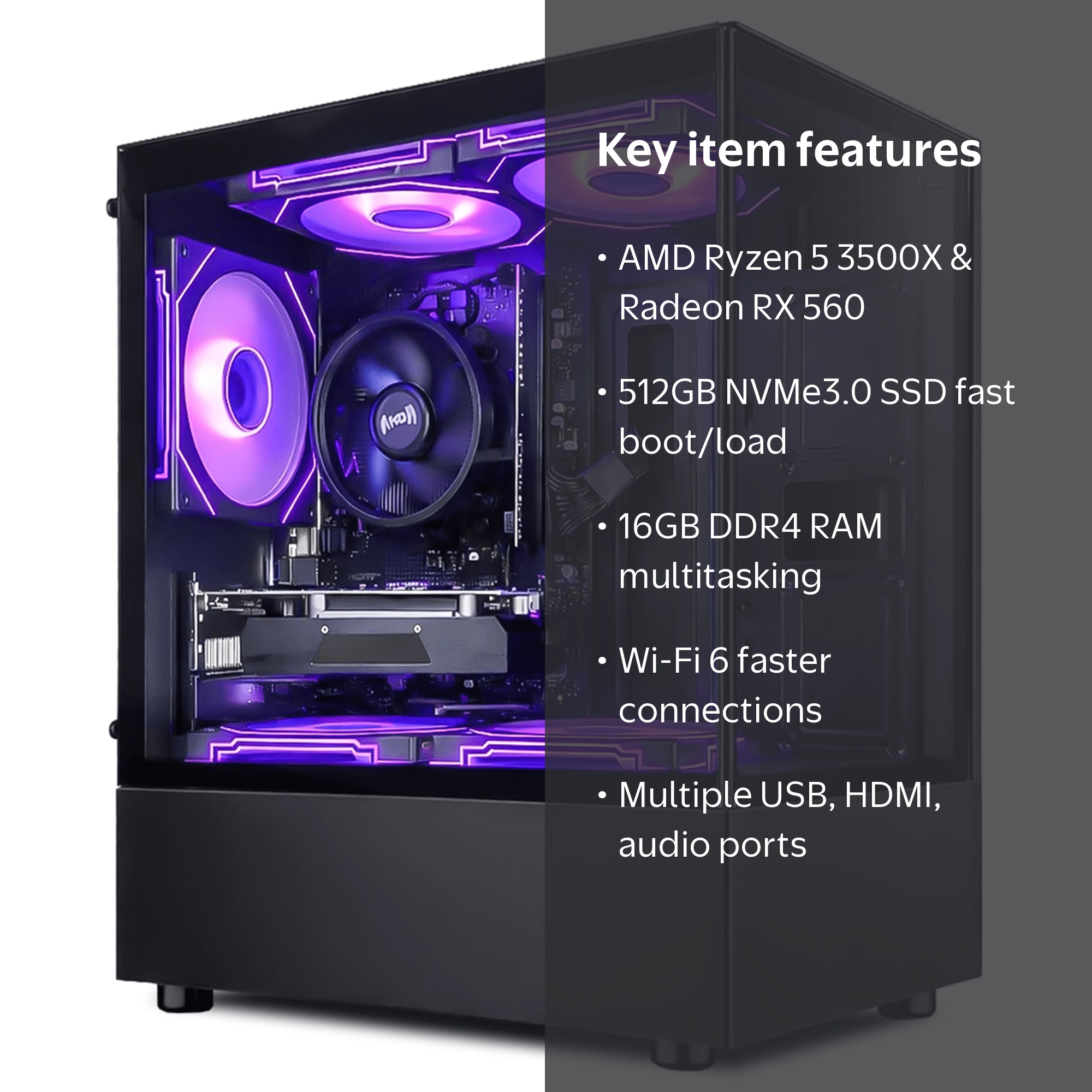 Suevery Gaming PC Desktop, AMD Ryzen 5 3500X, Radeon RX 560, 16GB