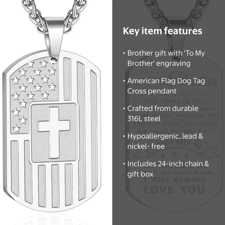 Apsvo Silver Dog Tag Cross Necklace for Brothers Stainless Steel