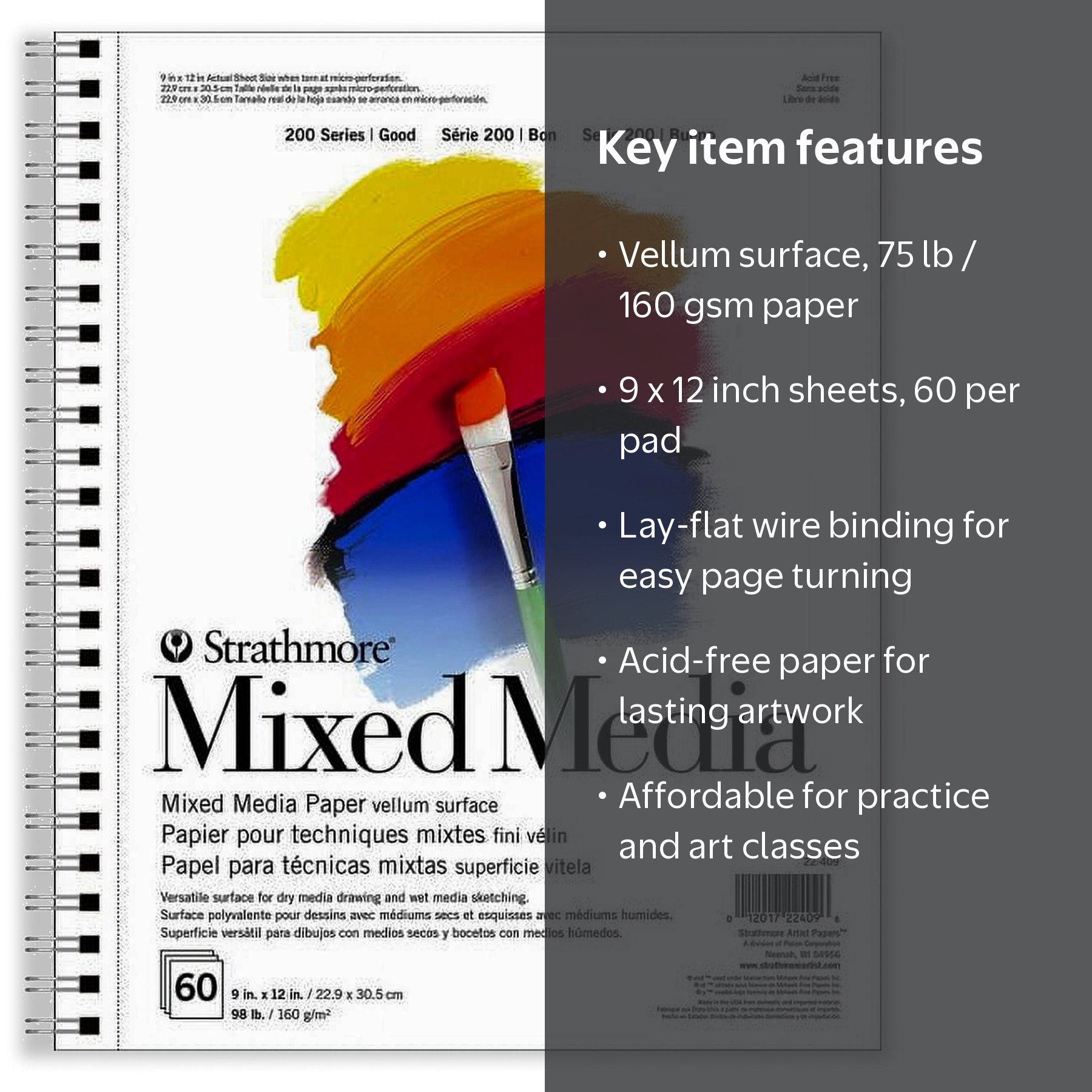 Strathmore 200 Series Mixed Media Notebook, Side Wire, 9